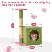 Wecharmer Cat Tree / Tower for Indoor with Green Leaves, Cat Condo Cozy Plush House with Hang Ball, Pet Furniture with Scratching Posts Cat Tree