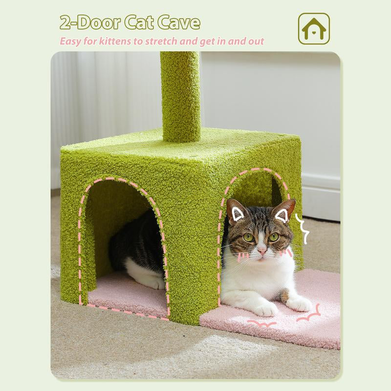PAWZ Road Flower Cat Tree 36.6-Inch Multi-Level Cat Tower with Sisal Covered Scratching Posts, Cute Cat Condo for Indoor Small Medium Cats, Pink Top Perch, Ramp, Fluffy Ball