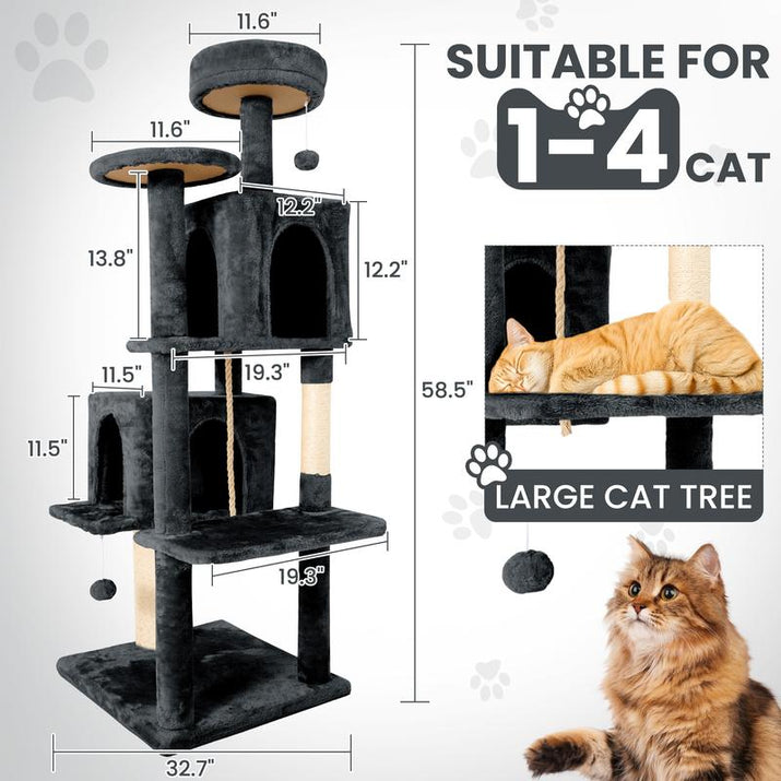 Wecharmer Cat Tree / Tower for Indoor with Green Leaves, Cat Condo Cozy Plush House with Hang Ball, Pet Furniture with Scratching Posts Cat Tree