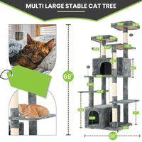 Wecharmer Cat Tree / Tower for Indoor with Green Leaves, Cat Condo Cozy Plush House with Hang Ball, Pet Furniture with Scratching Posts Cat Tree