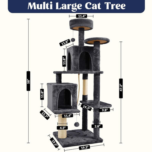 Wecharmer Cat Tree / Tower for Indoor with Green Leaves, Cat Condo Cozy Plush House with Hang Ball, Pet Furniture with Scratching Posts Cat Tree