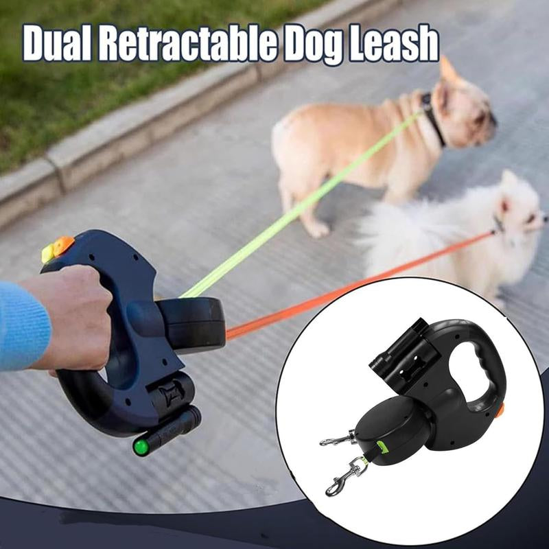 Tangle-Free Dual Dog Leash with 360° Swivel Head – for 2 Small to Medium Dogs (30 Lbs), 10Ft Retractable Leash, Lightweight Anti-Wear Handle,