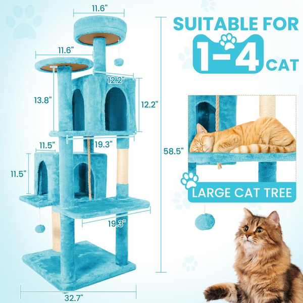 Wecharmer Cat Tree / Tower for Indoor with Green Leaves, Cat Condo Cozy Plush House with Hang Ball, Pet Furniture with Scratching Posts Cat Tree