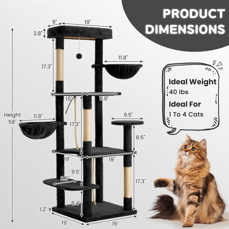 Wecharmer Cat Tree / Tower for Indoor with Green Leaves, Cat Condo Cozy Plush House with Hang Ball, Pet Furniture with Scratching Posts Cat Tree