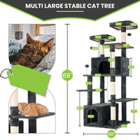 Wecharmer Cat Tree / Tower for Indoor with Green Leaves, Cat Condo Cozy Plush House with Hang Ball, Pet Furniture with Scratching Posts Cat Tree