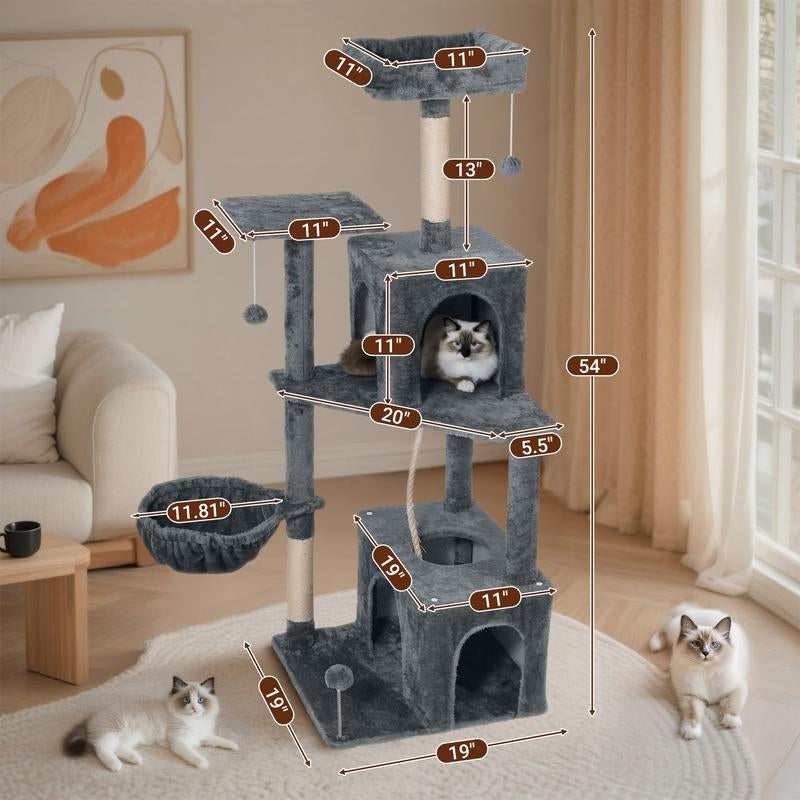 Wecharmer Cat Tree / Tower for Indoor with Green Leaves, Cat Condo Cozy Plush House with Hang Ball, Pet Furniture with Scratching Posts Cat Tree
