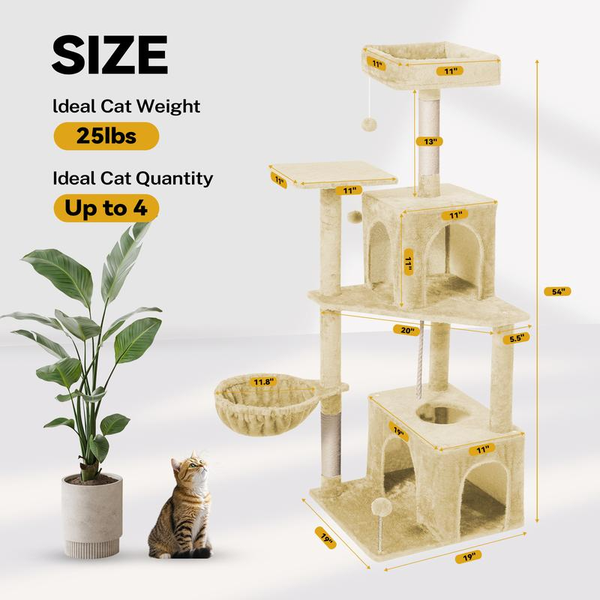 Wecharmer Cat Tree / Tower for Indoor with Green Leaves, Cat Condo Cozy Plush House with Hang Ball, Pet Furniture with Scratching Posts Cat Tree