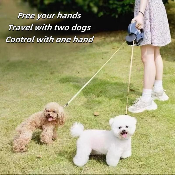 Tangle-Free Dual Dog Leash with 360° Swivel Head – for 2 Small to Medium Dogs (30 Lbs), 10Ft Retractable Leash, Lightweight Anti-Wear Handle,